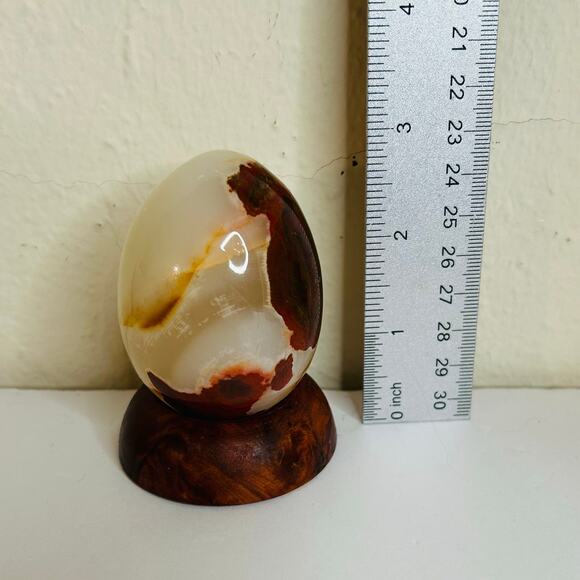 Polished Carnelian Stone Egg on Wooden Stand Office Home Decor - Picture 8 of 9